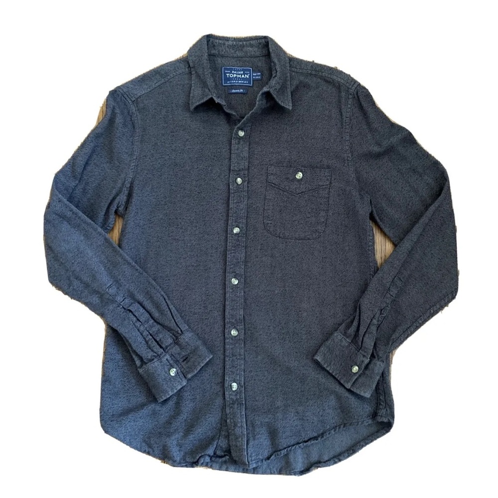 EUC Topman by Topshop Men’s Classic Fit Cotton Gray Button Down in Charcoal Gray